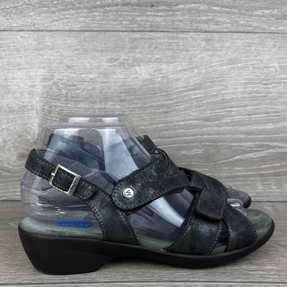 Wolky Fria Women’s Sz 9/EU 39 Black Crackled Leather Slingback Hook & Loop Shoe